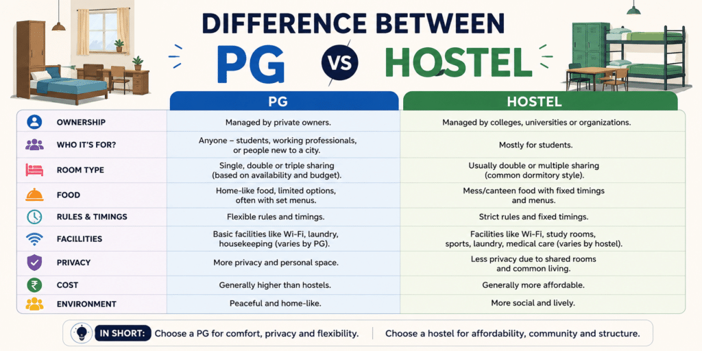 Difference Between PG and Hostel